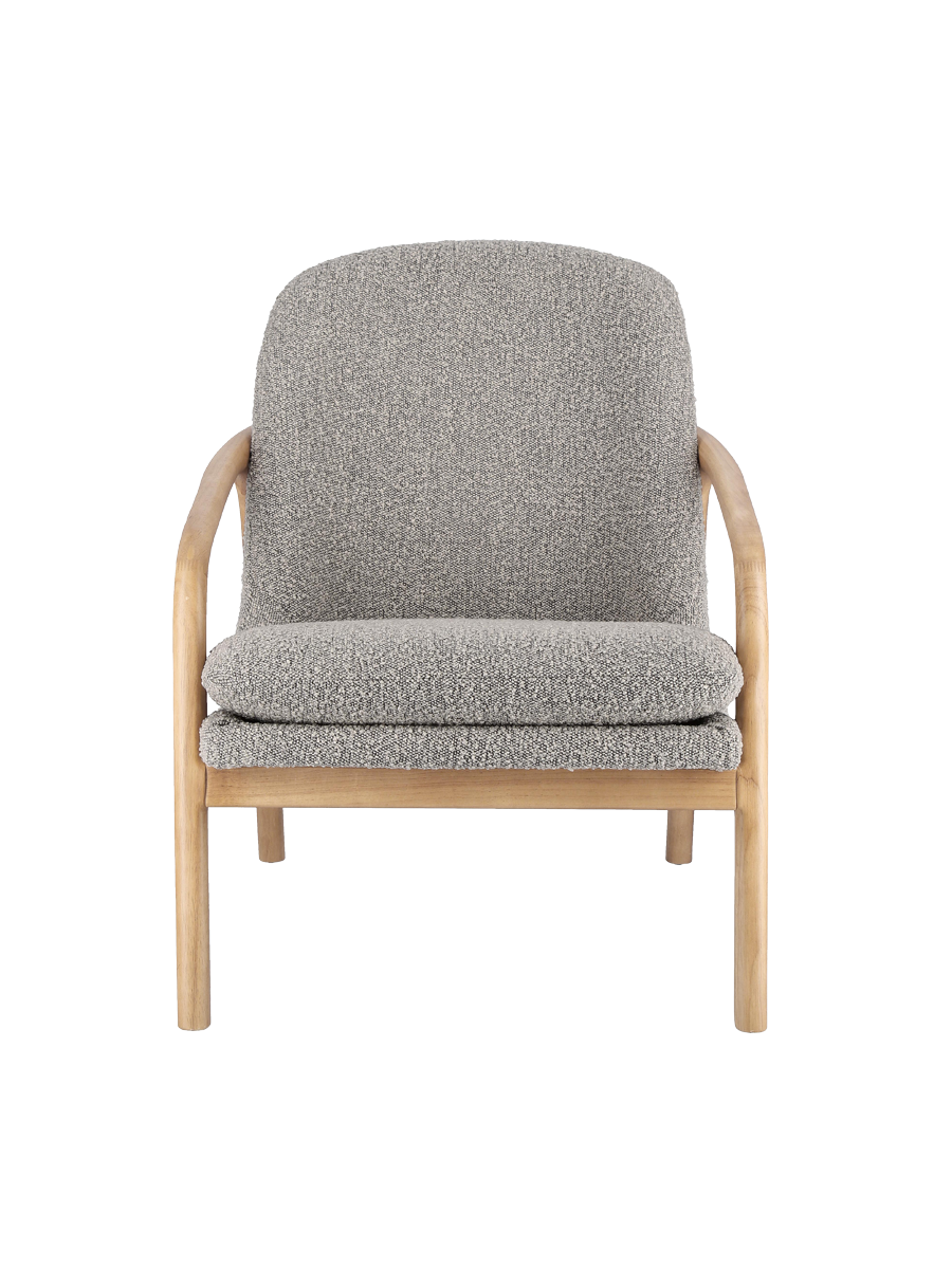 
Poltrona di design in legno massiccio «Elaide» - Bouclé Grigio chiaro