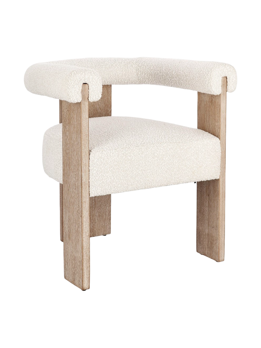 
Massiver Design Armlehnstuhl „Agape“ - Natural/Bouclé Ecru
