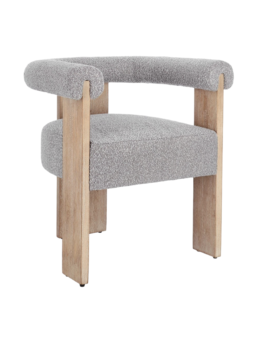 
Massiver Design Armlehnstuhl „Agape“ - Natural/Bouclé Grau