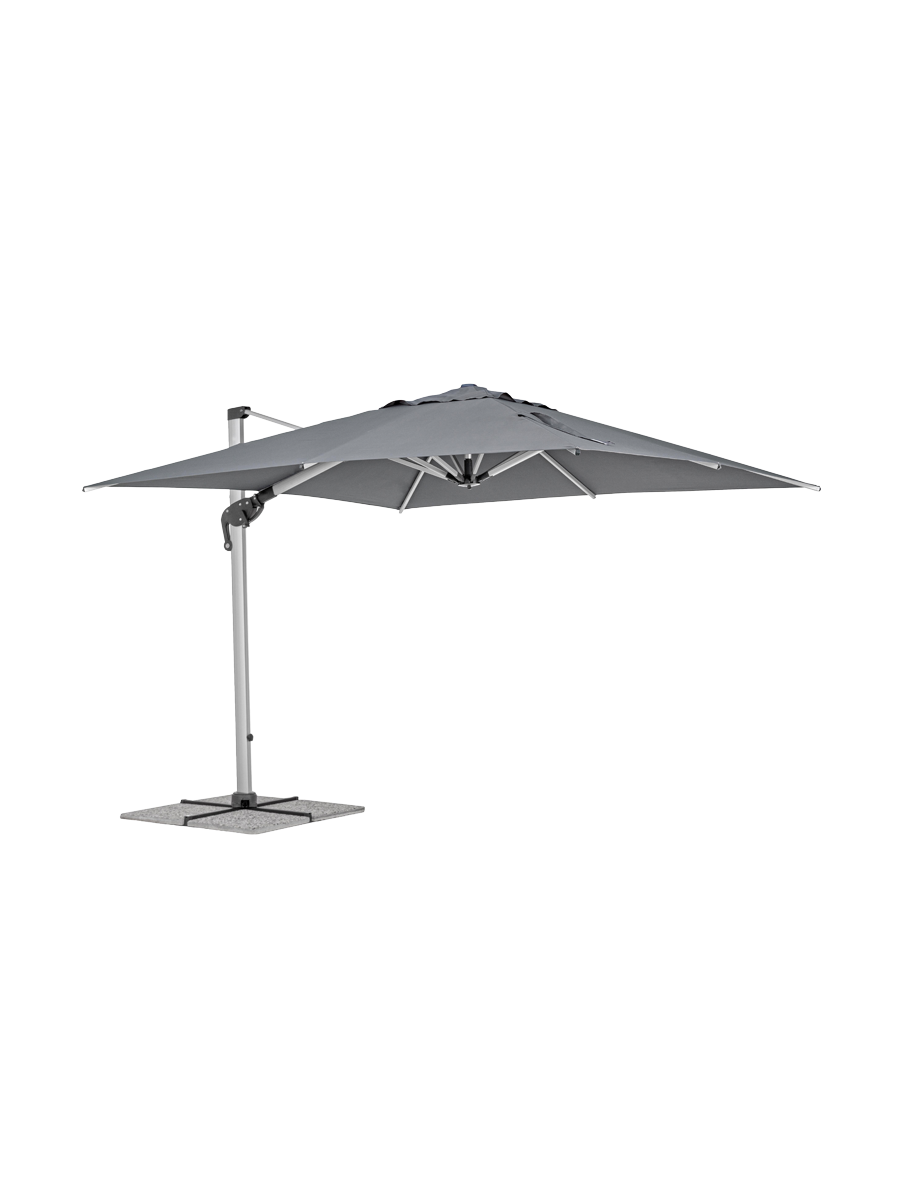 
Hochwertiger, 360° schwenkbarer Ampelschirm „Ines“, verschiedene Grössen - 300 x 300 cm / Silber / Dunkelgrau