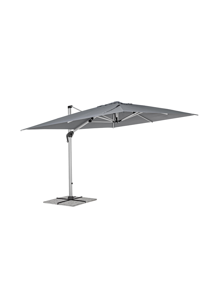 
Hochwertiger, 360° schwenkbarer Ampelschirm „Ines“, verschiedene Grössen - 400 x 300 cm / Silber / Dunkelgrau