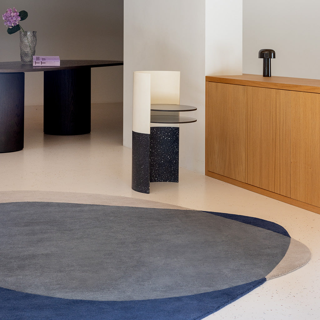 
Hand-tufted designer wool rug "Element Arp Blue", various sizes - 160 x 175 cm