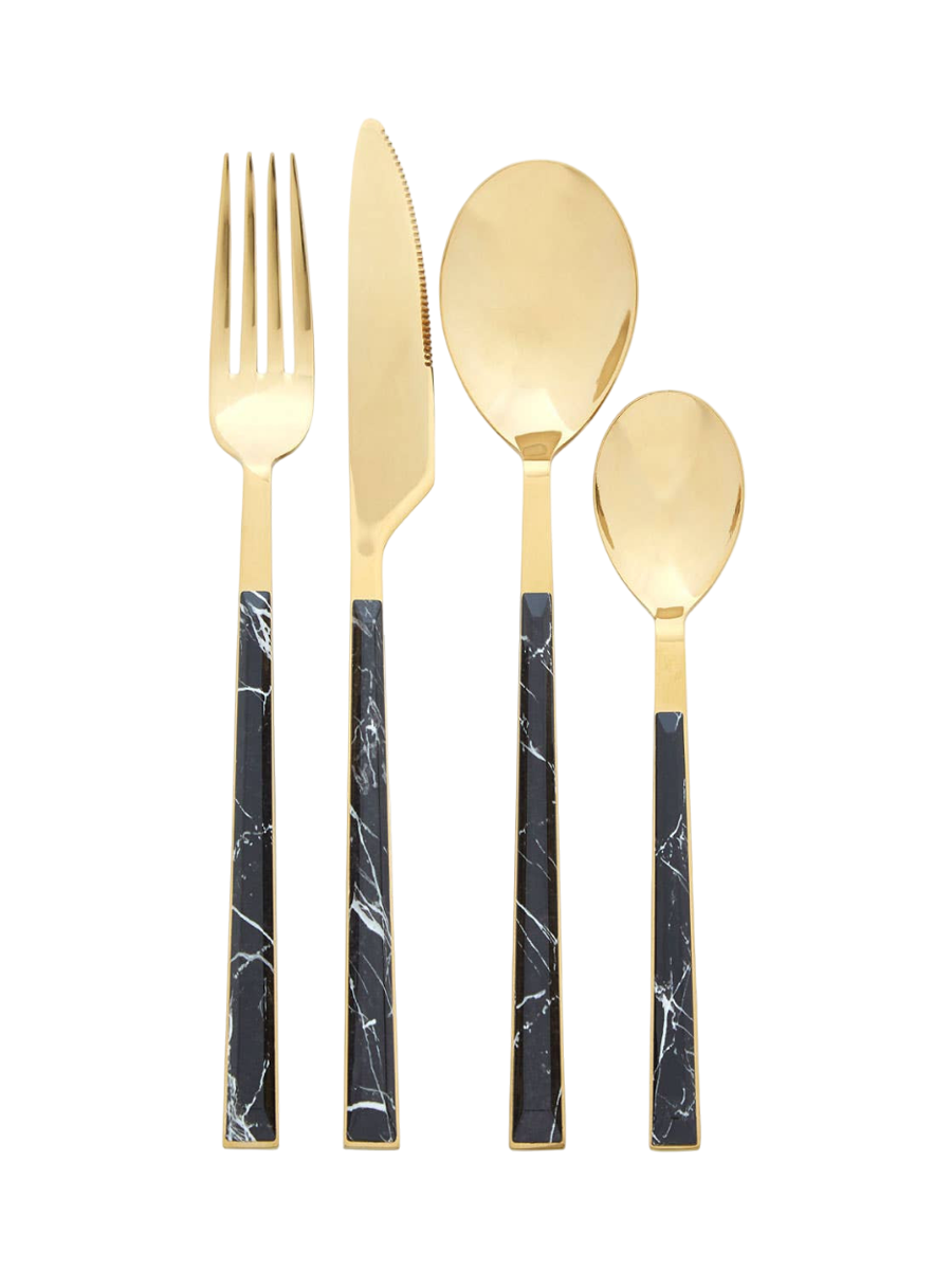 
"Avie Marble" Cutlery Set Gold / Black - 16 pieces