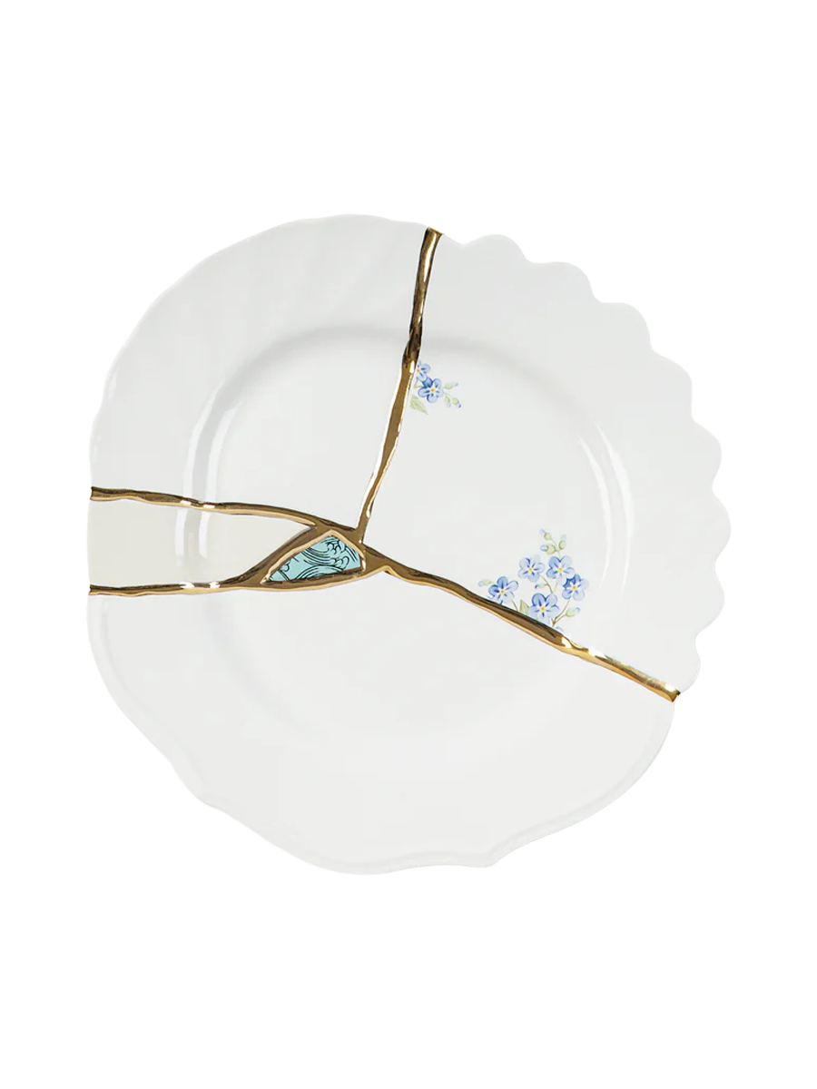 
Assiette à salade et à dessert design « Kintsugi 01 » en porcelaine décorée d'or fin
