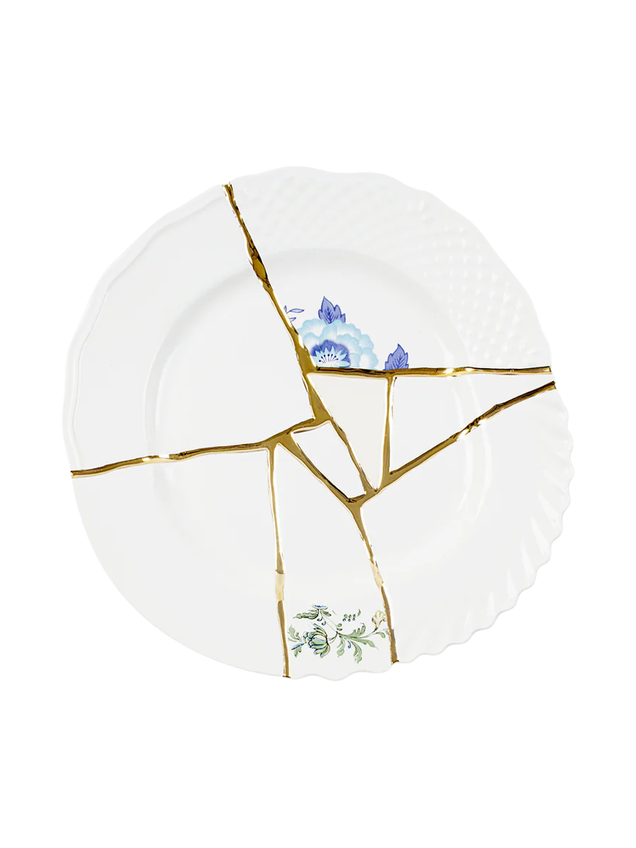 
Assiette design « Kintsugi 03 » en porcelaine décorée d'or fin