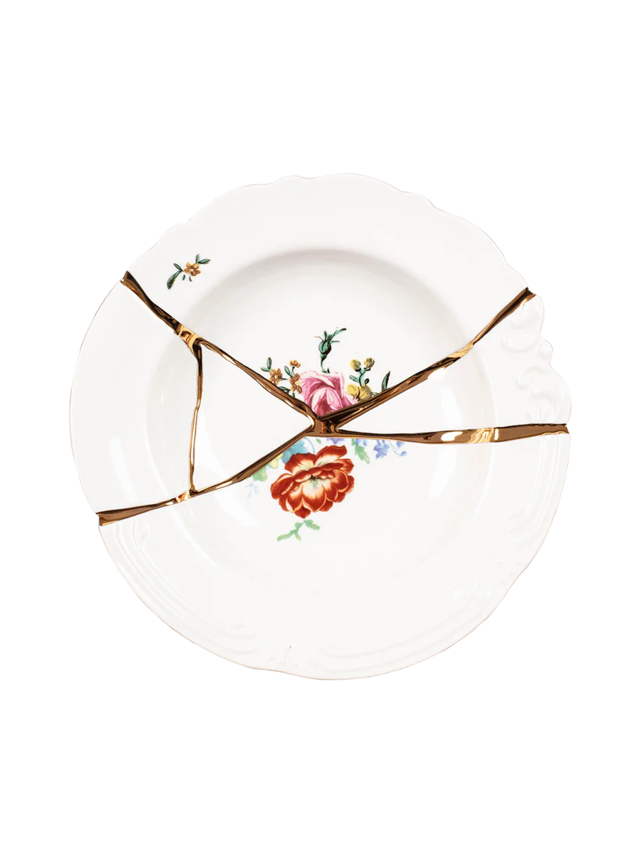 
Assiette à soupe et à pâtes "Kintsugi 02" en porcelaine décorée à l'or fin