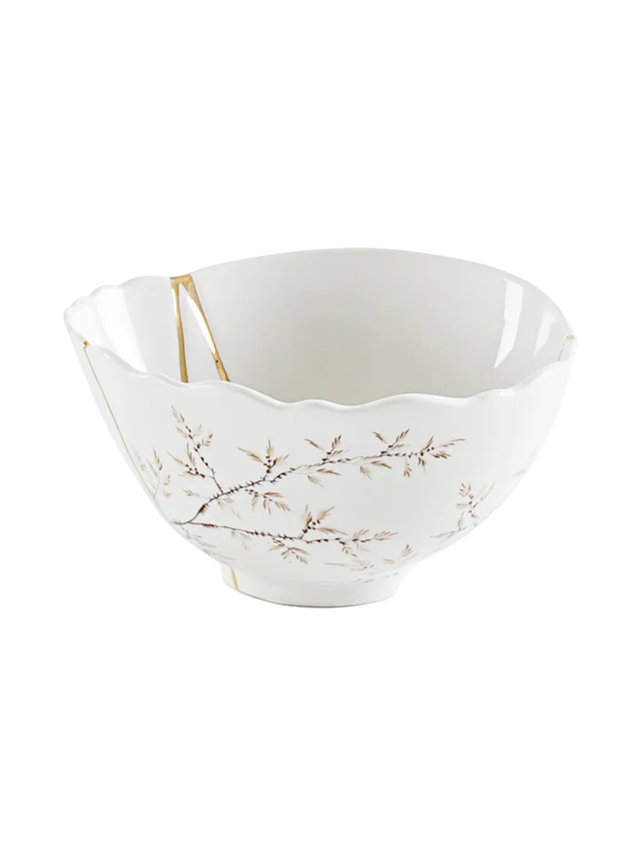 
Designer bowl "Kintsugi 02" made of porcelain, decorated with fine gold