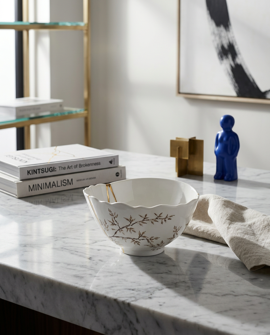 
Designer bowl "Kintsugi 02" made of porcelain, decorated with fine gold