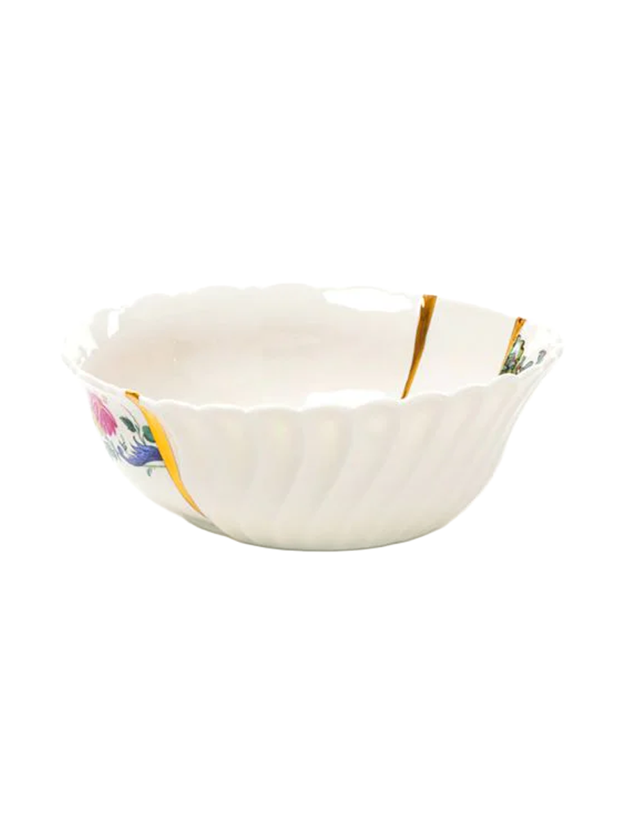 
Saladier design "Kintsugi 02" en porcelaine ornée d'or fin