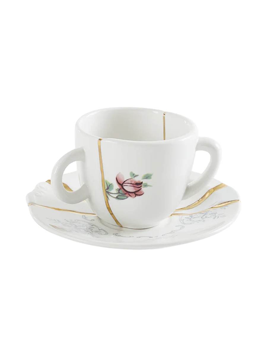 
Service à expresso design « Kintsugi 03 » en porcelaine décorée d'or fin
