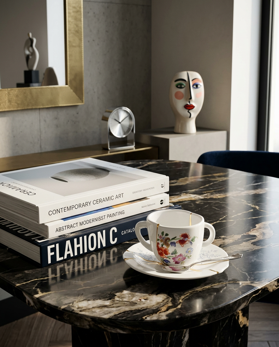 
Service à expresso design « Kintsugi 03 » en porcelaine décorée d'or fin