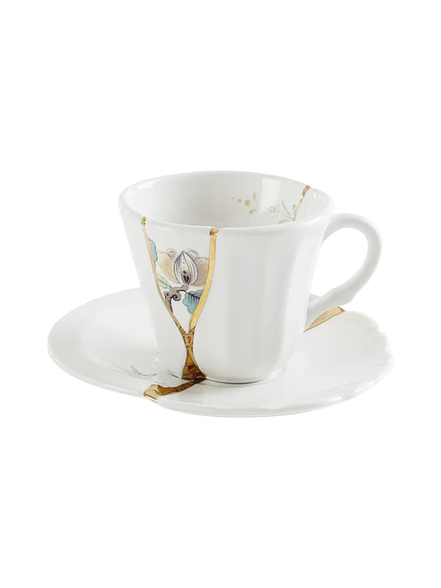 
Service à expresso design « Kintsugi 02 » en porcelaine décorée d'or fin