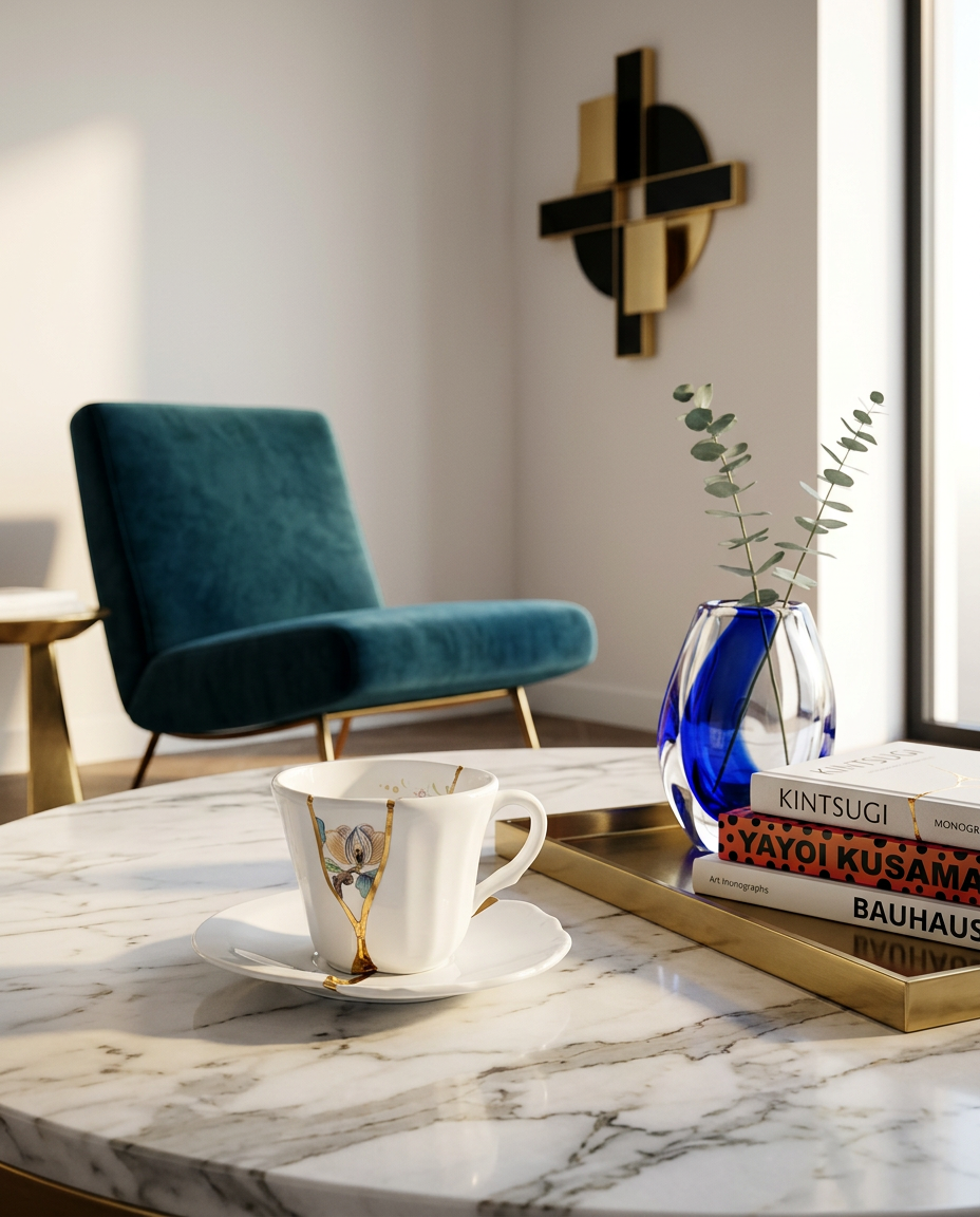 
Service à expresso design « Kintsugi 02 » en porcelaine décorée d'or fin