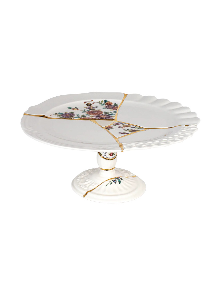 
"Kintsugi" Porcelain Cake Stand decorated with fine gold