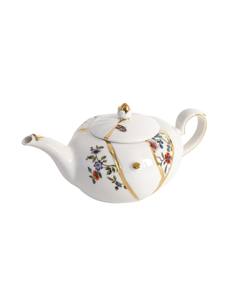 
Théière design « Kintsugi » en porcelaine décorée d'or fin