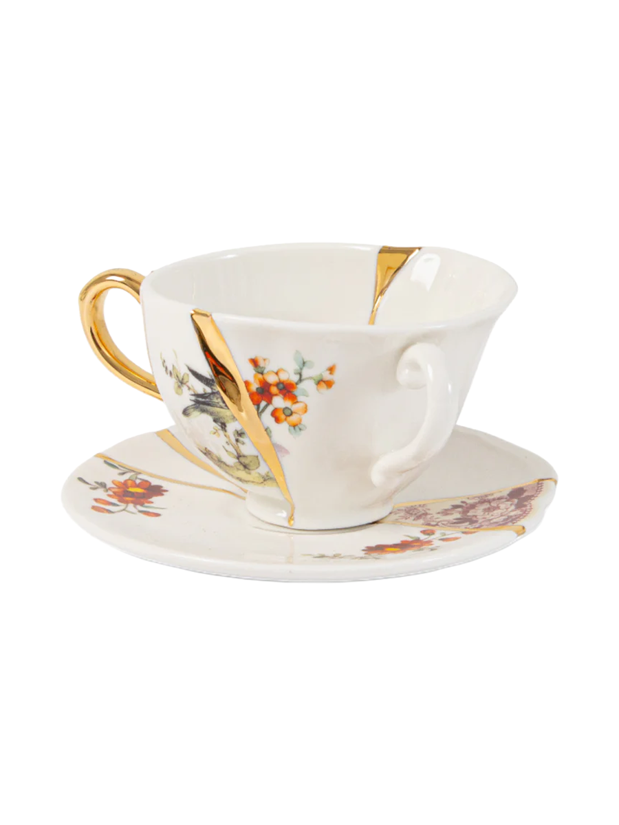 
Service à thé et à café design « Kintsugi 01 » en porcelaine décorée d'or fin