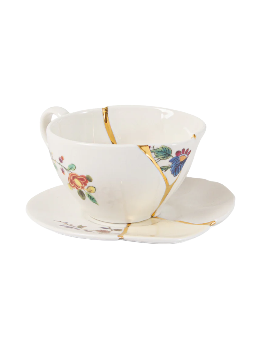 
Service à thé et café design « Kintsugi 02 » en porcelaine décorée d'or fin