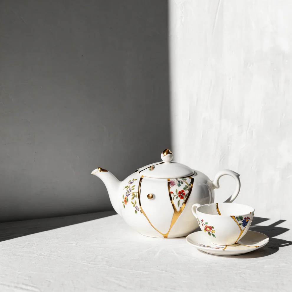 
Service à thé et café design « Kintsugi 02 » en porcelaine décorée d'or fin