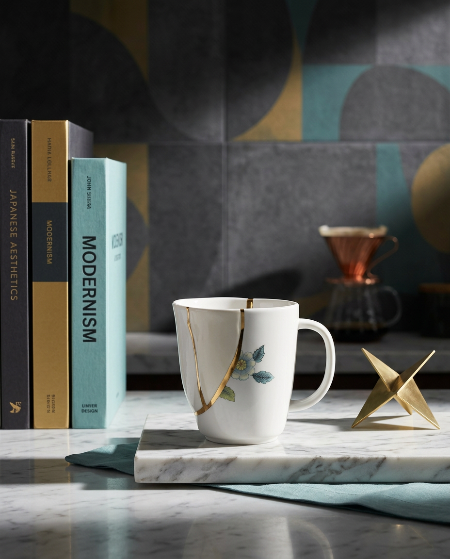 
Mug design «Kintsugi 01» en porcelaine décorée à l'or fin