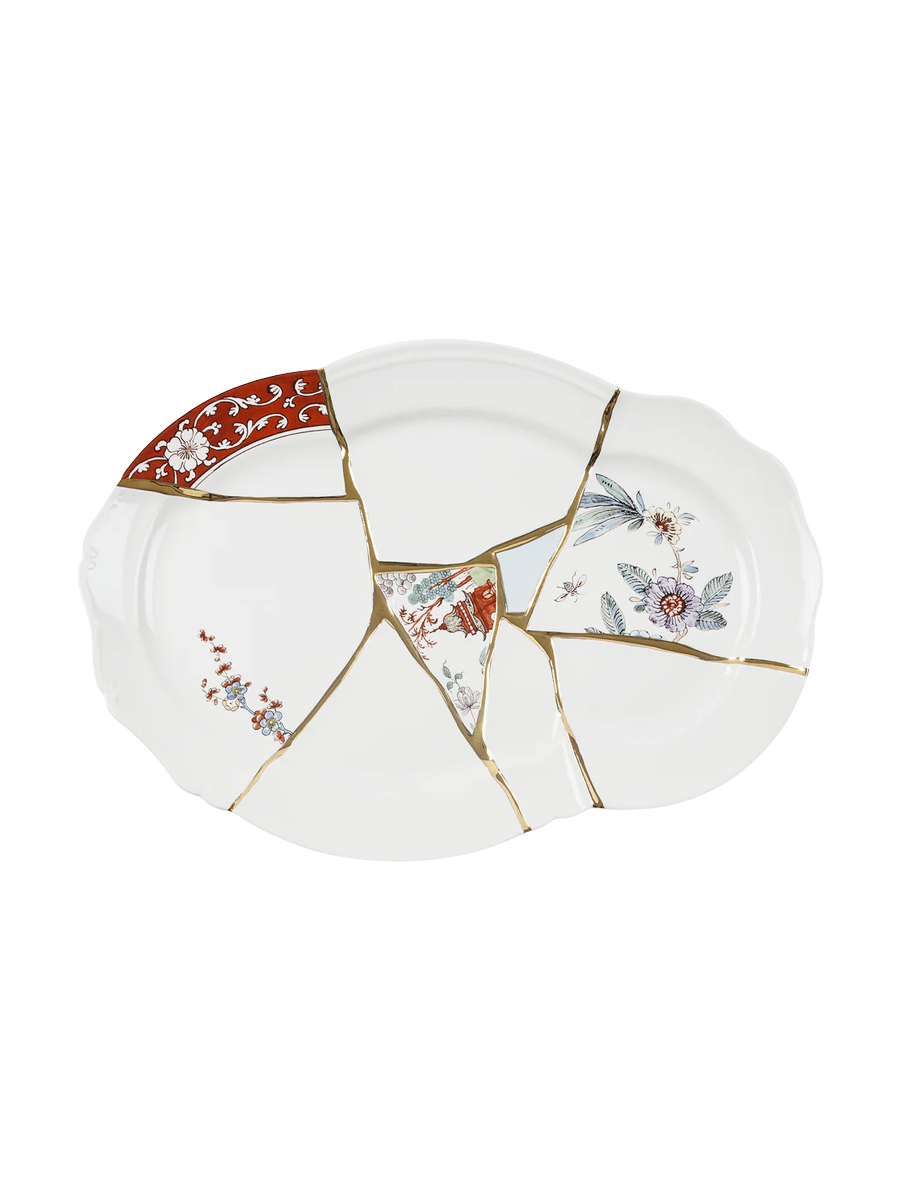 
Plat de service design « Kintsugi » en porcelaine orné d'or fin