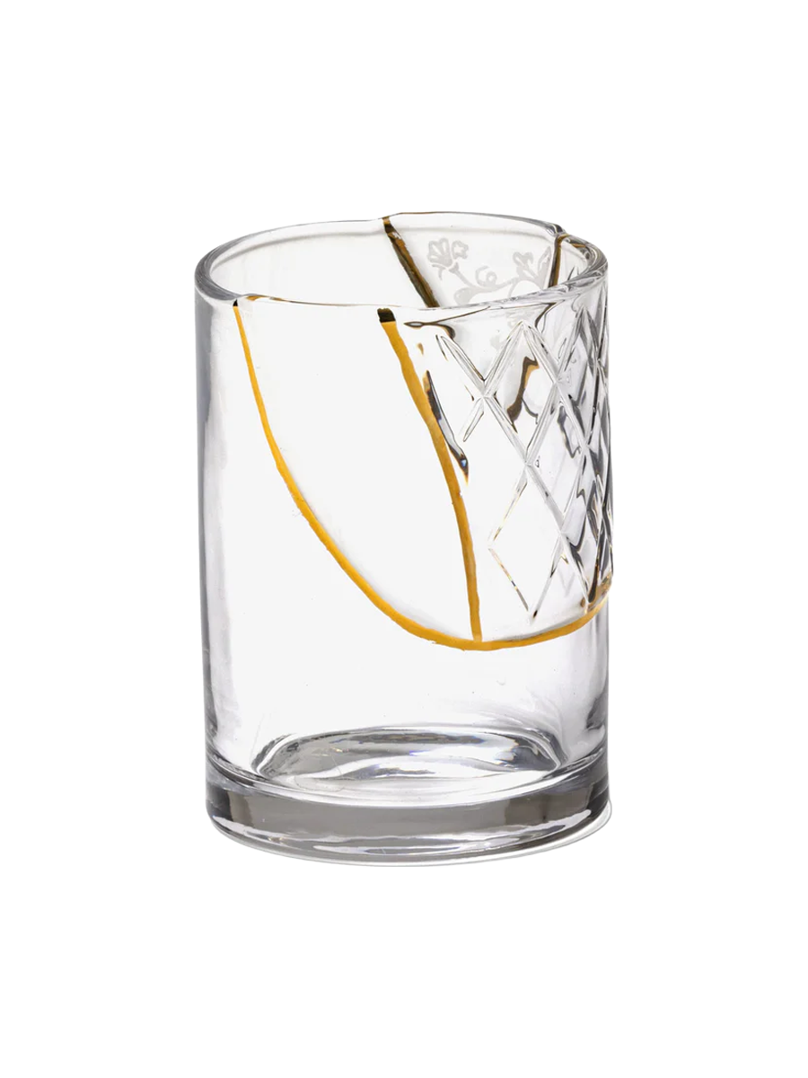 
"Kintsugi 02" water glass design, adorned with fine gold