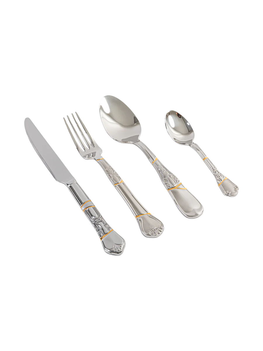 
4-piece "Kintsugi" cutlery set, adorned with fine gold