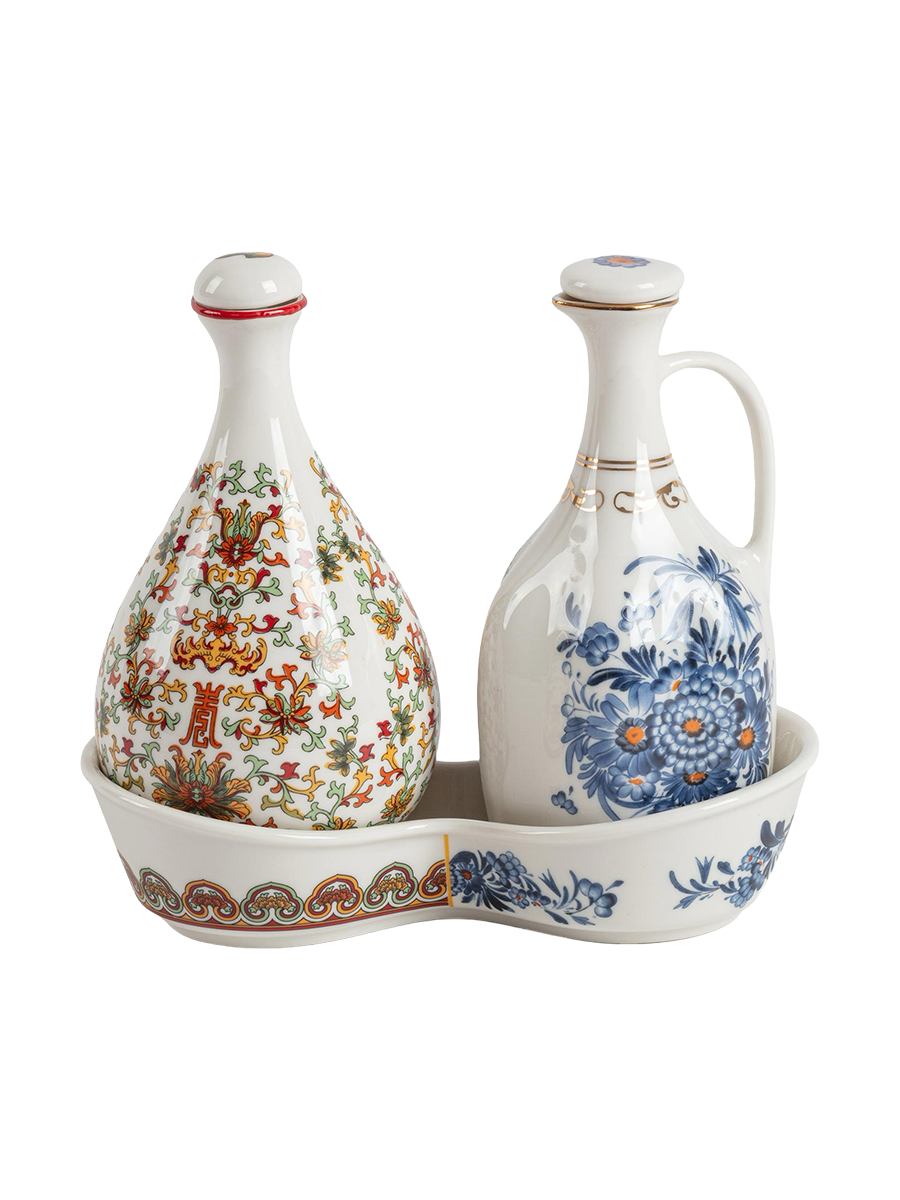
3-piece vinegar and oil set "Hybrid Thelme" made of porcelain
