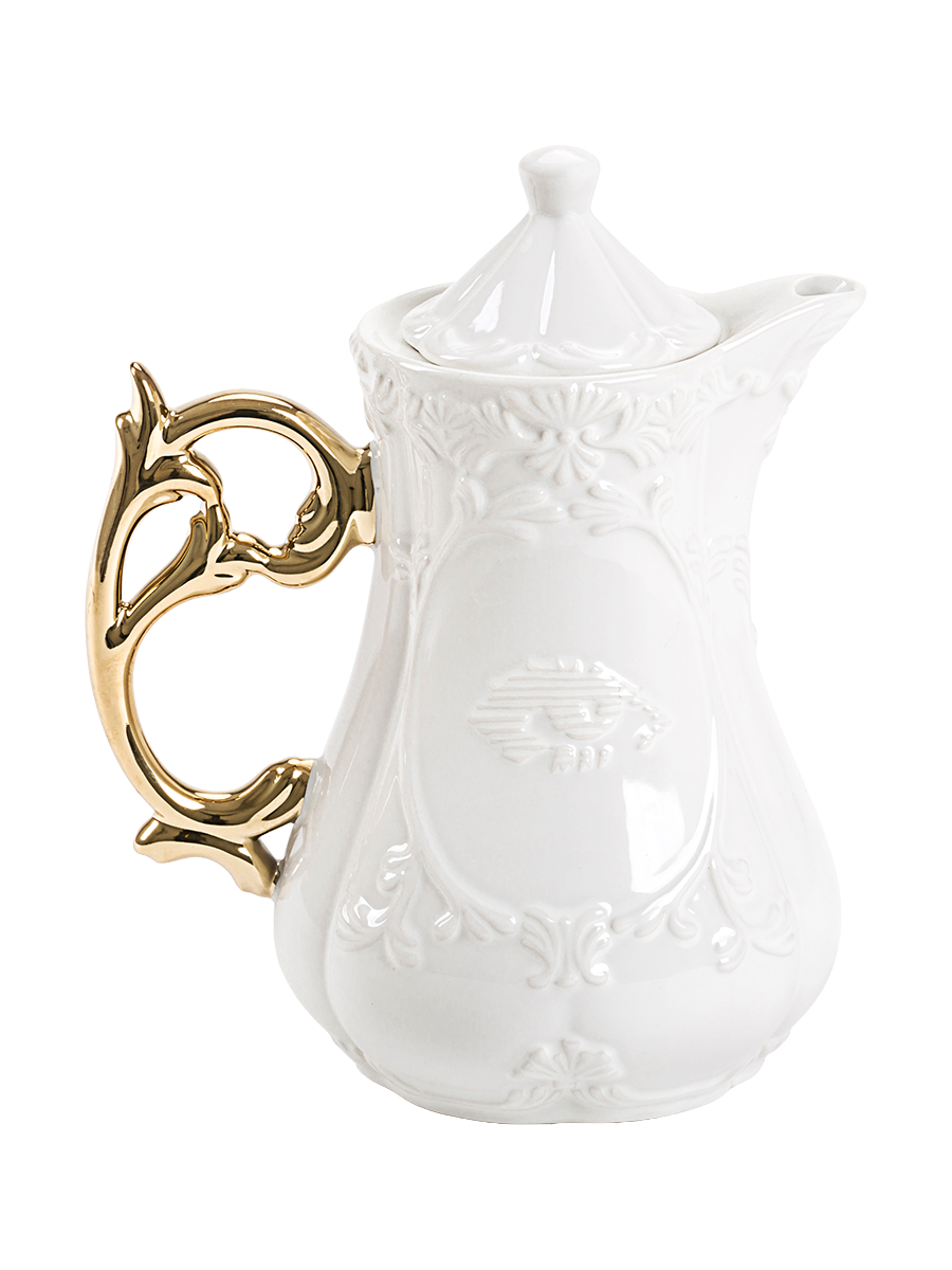 
Théière design « I-Teapot » en porcelaine - Blanc / Or