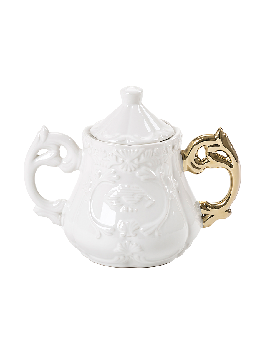 
"I-Sugar" Porcelain Sugar Bowl - White / Gold