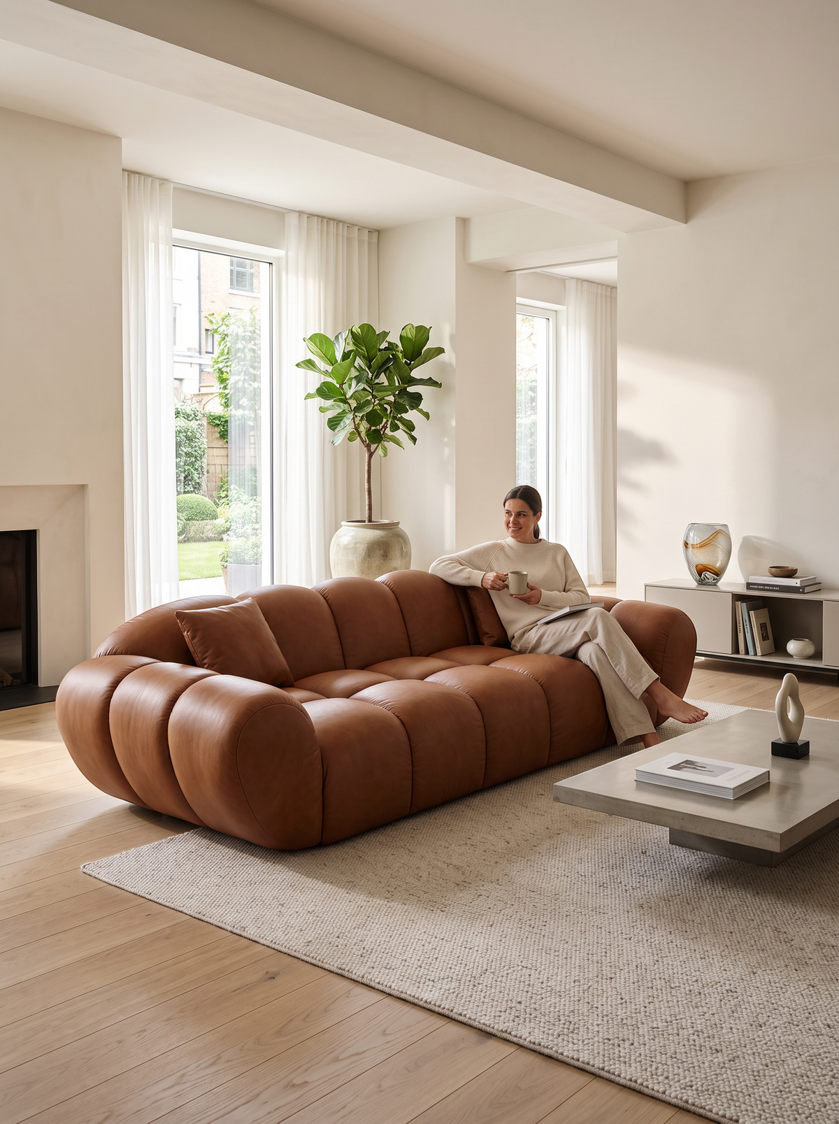 
3-seat designer genuine leather sofa “Levante” - Genuine leather Choco Brown