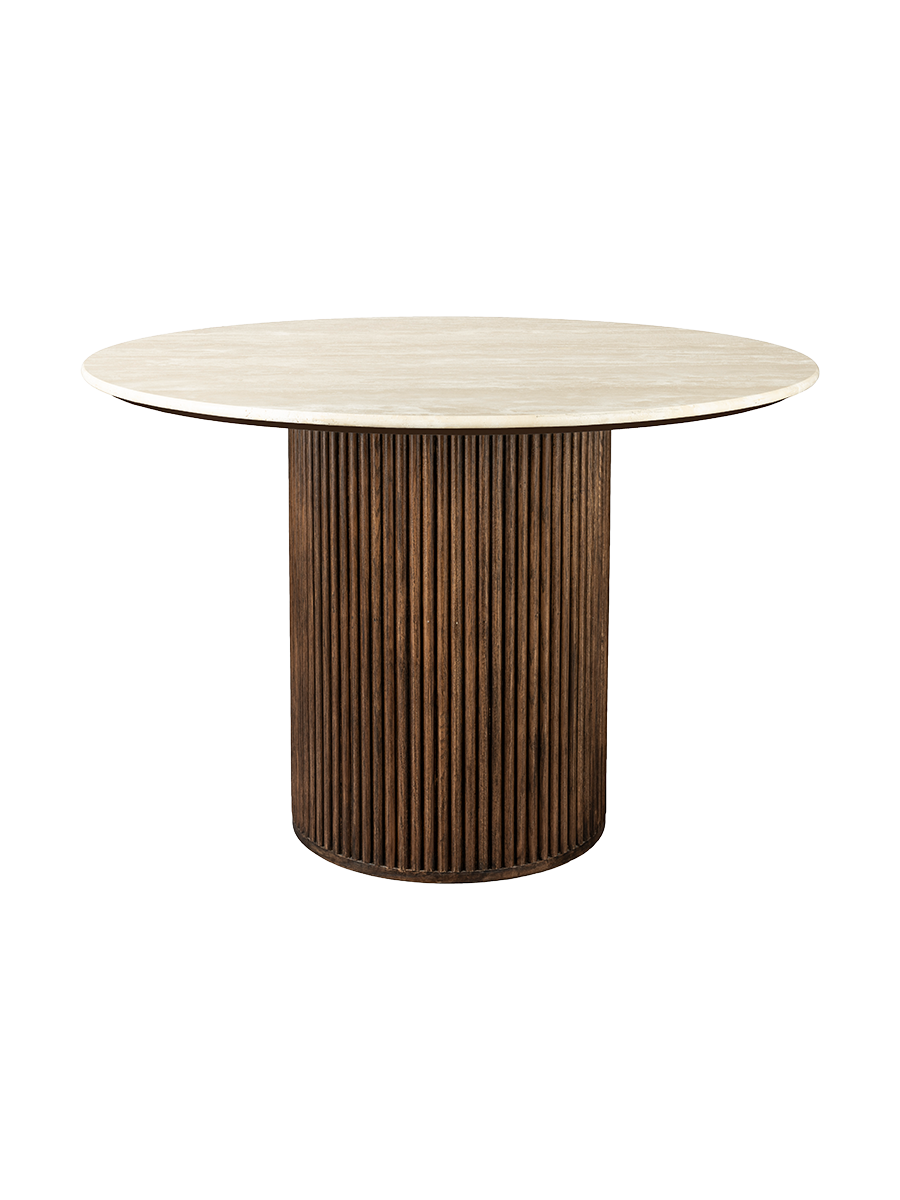 
Tavolo da pranzo rotondo di design „Arda“ con piano in travertino, Ø 115 cm