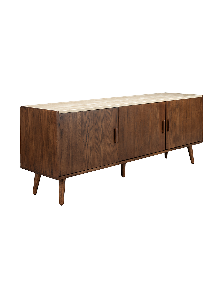 
Madia di design in legno massello „Arda“ con piano in travertino