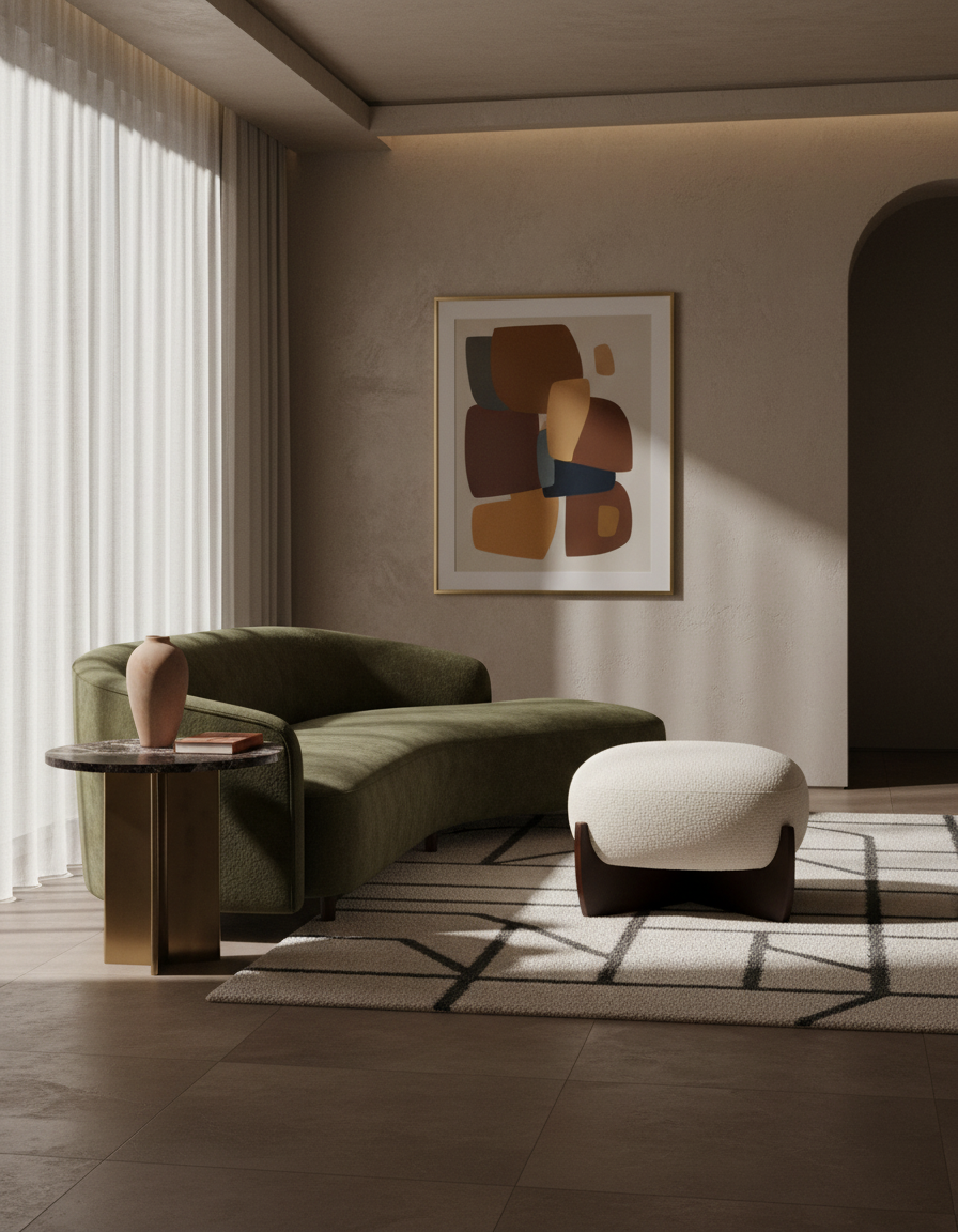 
Designer Lounge Chair "Emilius" - With footrest