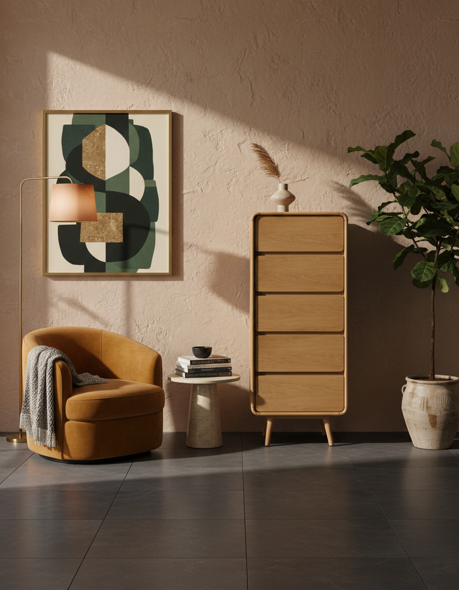 
Commode design en bois massif « Rise » - Naturel