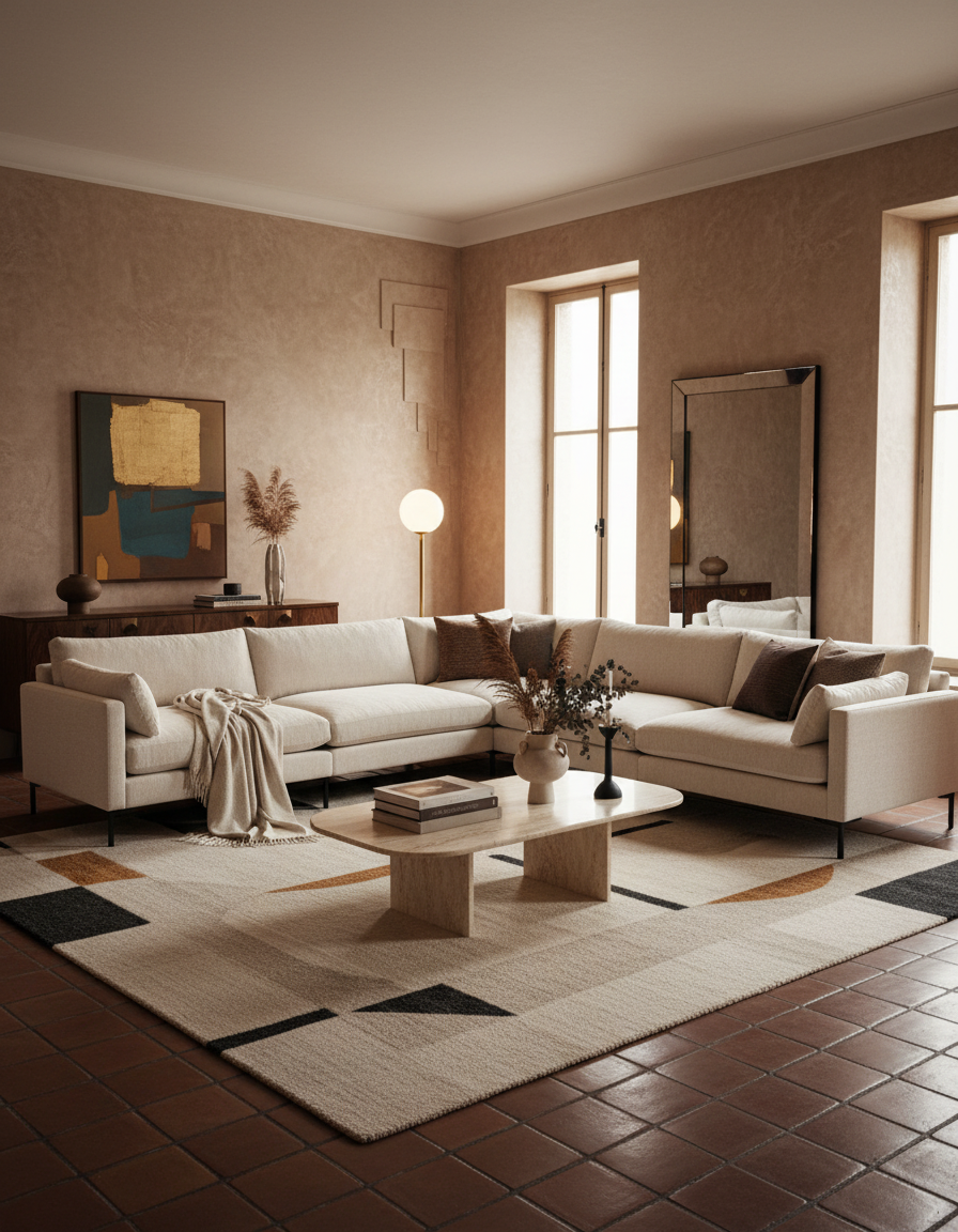 
Grand canapé d'angle design 7 places « Summer » - Crème