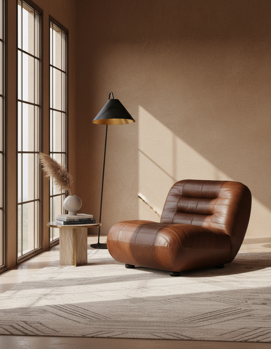 
Poltrona lounge di design in vera pelle «Wyatt» - Cioccolato