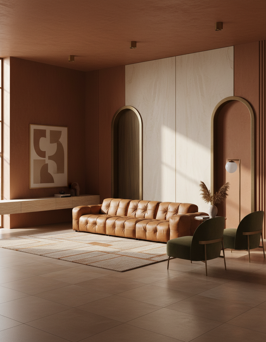 
Divano di design a 4,5 posti «Hackman» - Rivestimento in pelle Cognac