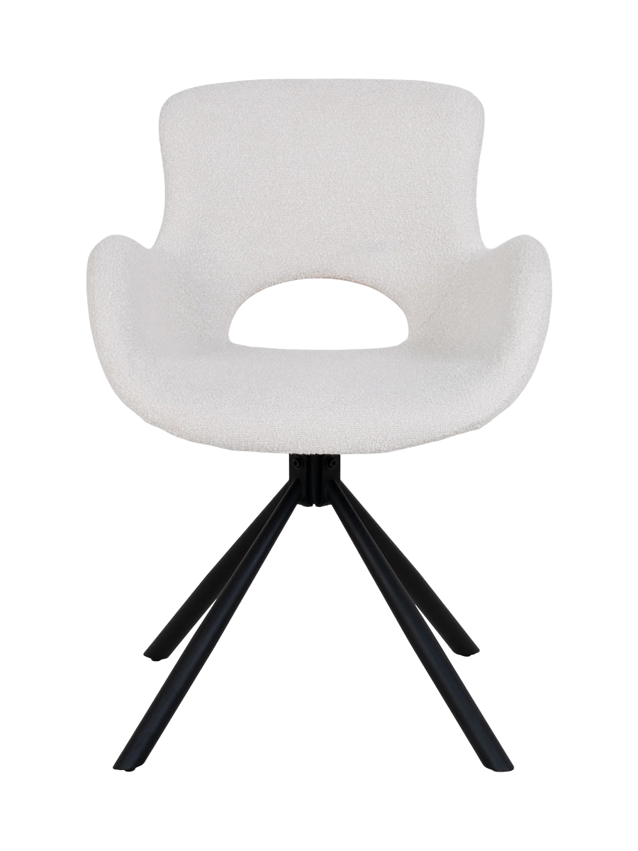 
360° drehbarer Design Esszimmerstuhl „Amorimo“ mit Armlehnen - Bouclé Off-White