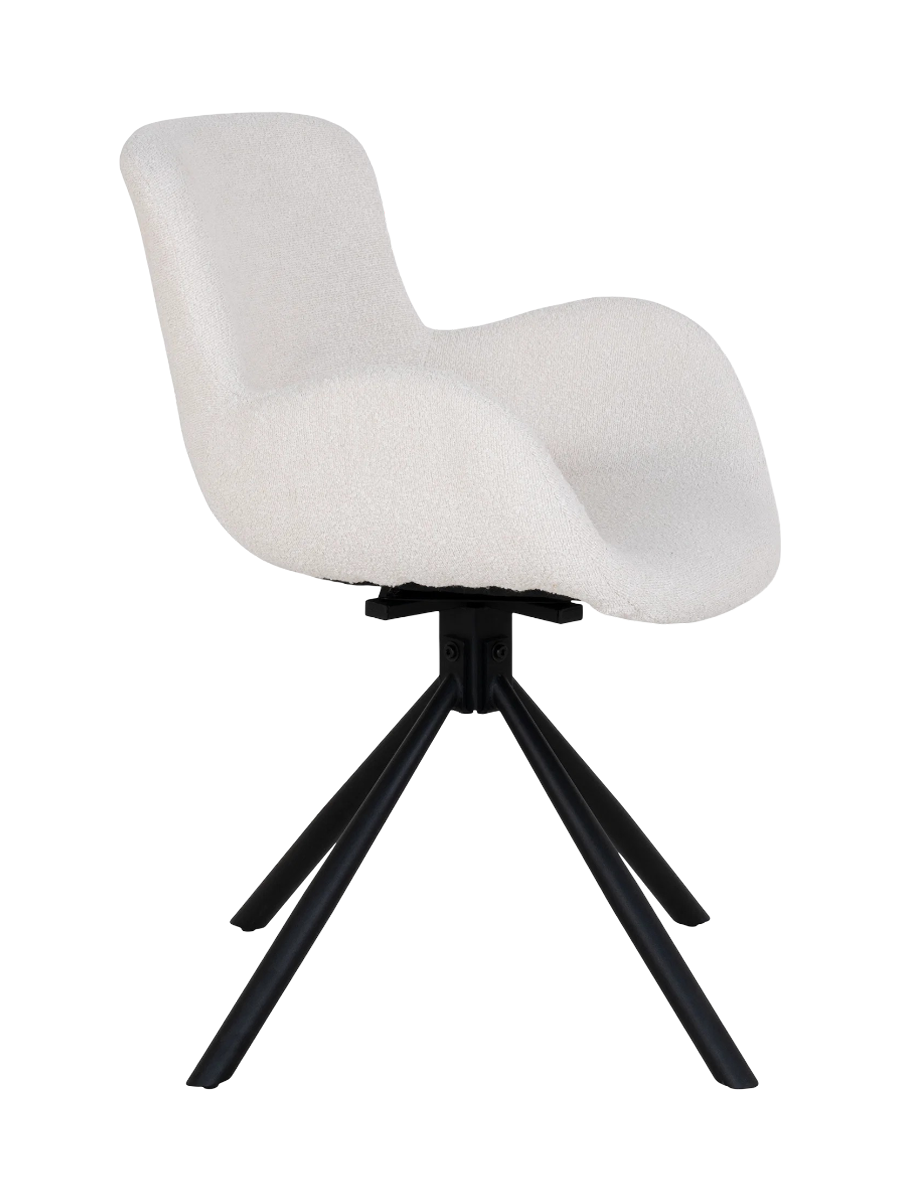 
360° drehbarer Design Esszimmerstuhl „Amorimo“ mit Armlehnen - Bouclé Off-White