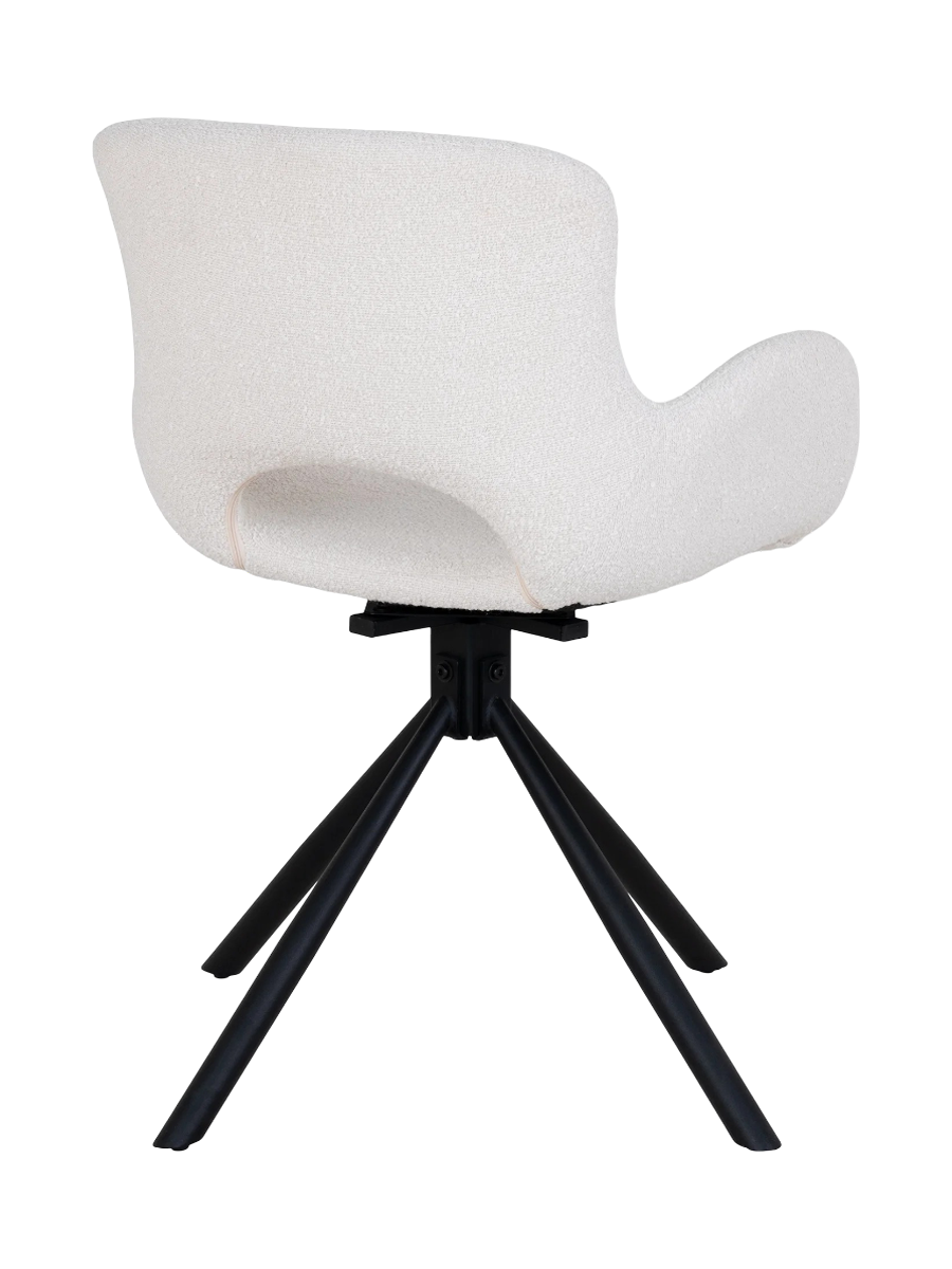 
360° drehbarer Design Esszimmerstuhl „Amorimo“ mit Armlehnen - Bouclé Off-White