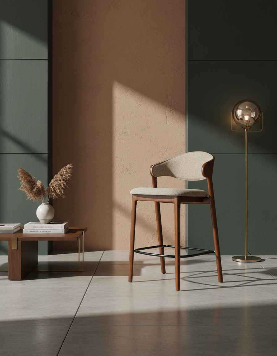 
Tabouret de bar en bois massif de haute qualité « Babington » - Nussbaum