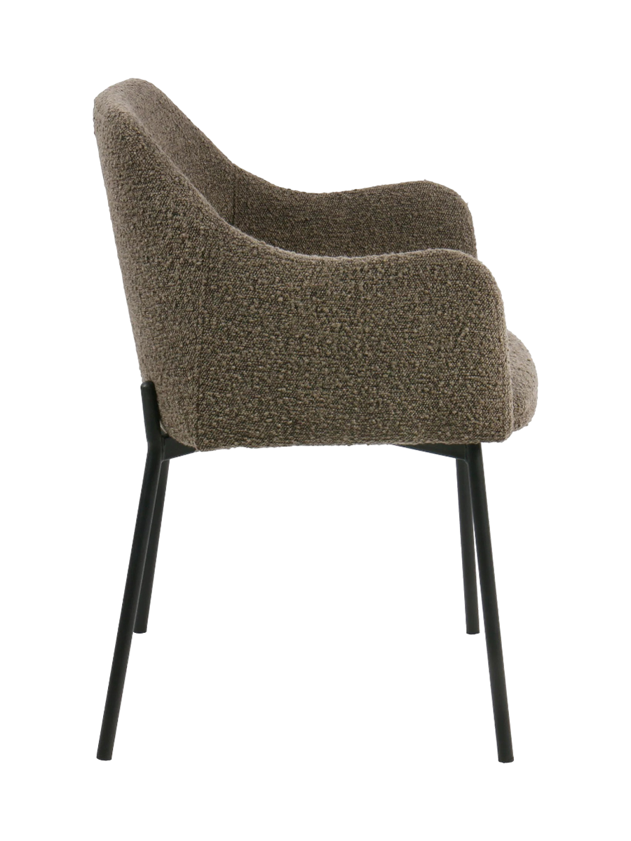 
Design Esszimmerstuhl „Melilla“ mit Armlehnen - Bouclé Braun
