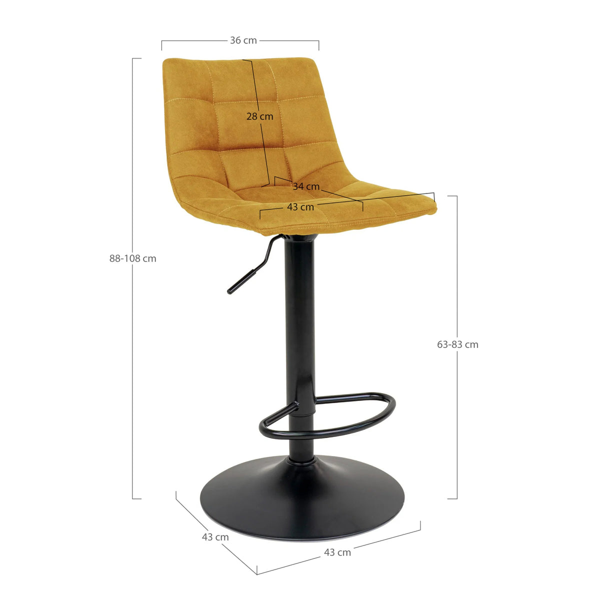 
Höhenverstellbarer Design Barhocker „Middelfart“ - Fuss: Schwarz, Sitz: Senfgelb