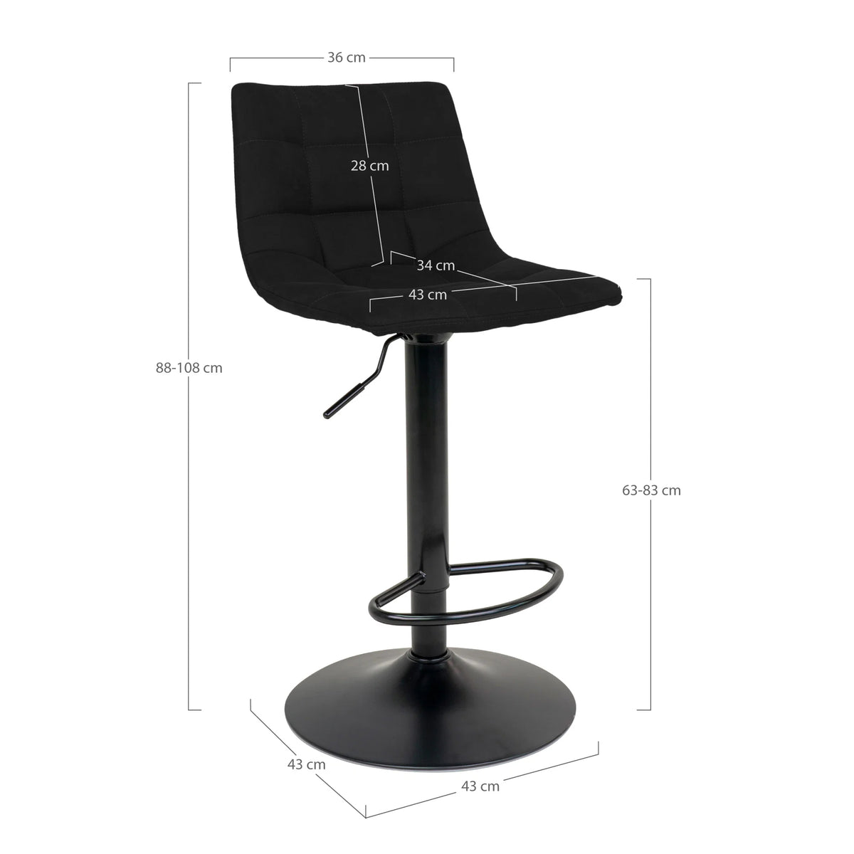 
Tabouret de bar design « Middelfart » réglable en hauteur - Pied : Noir, Assise : Noir