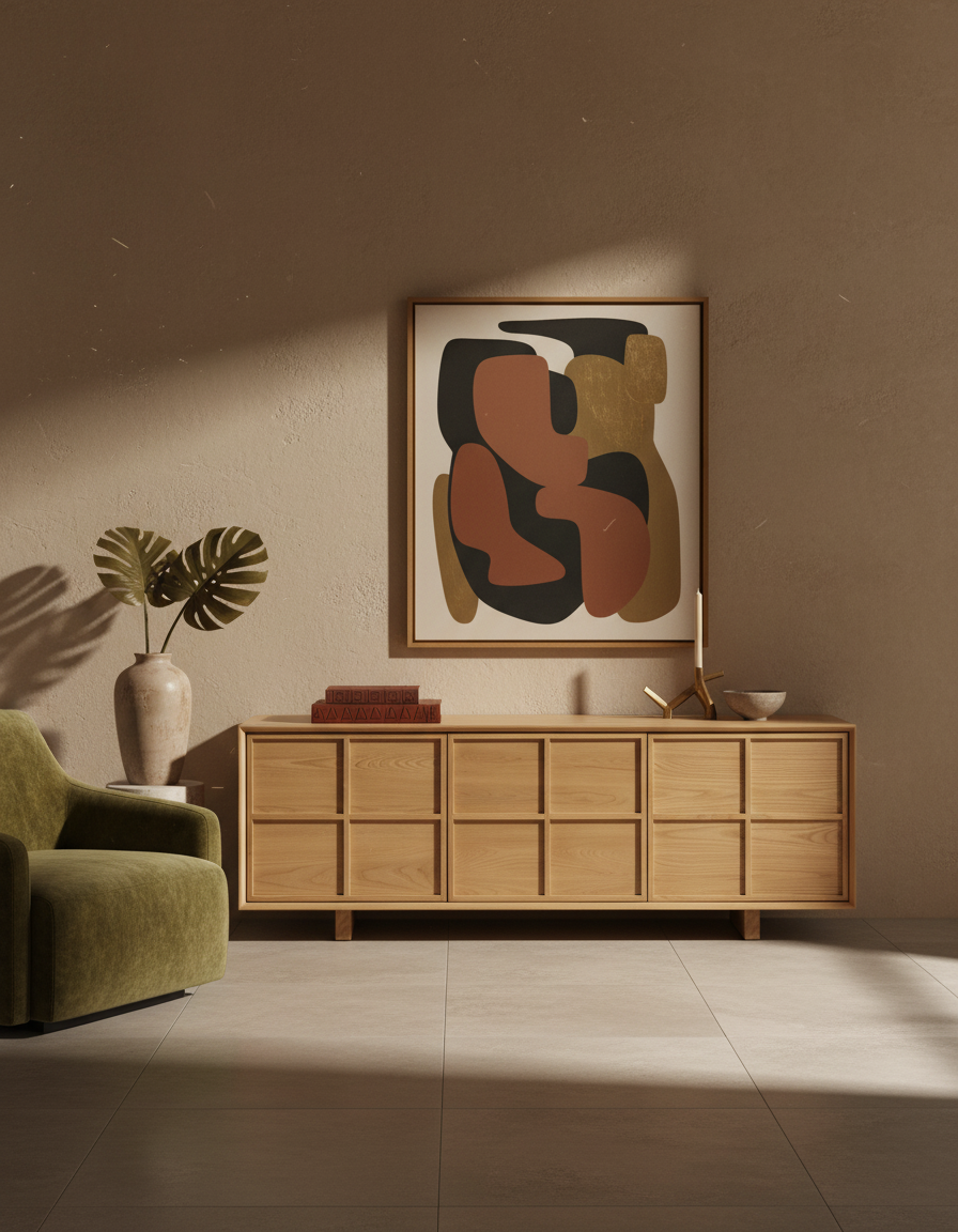 
Mobile TV di design massiccio «Raster», a 3 ante