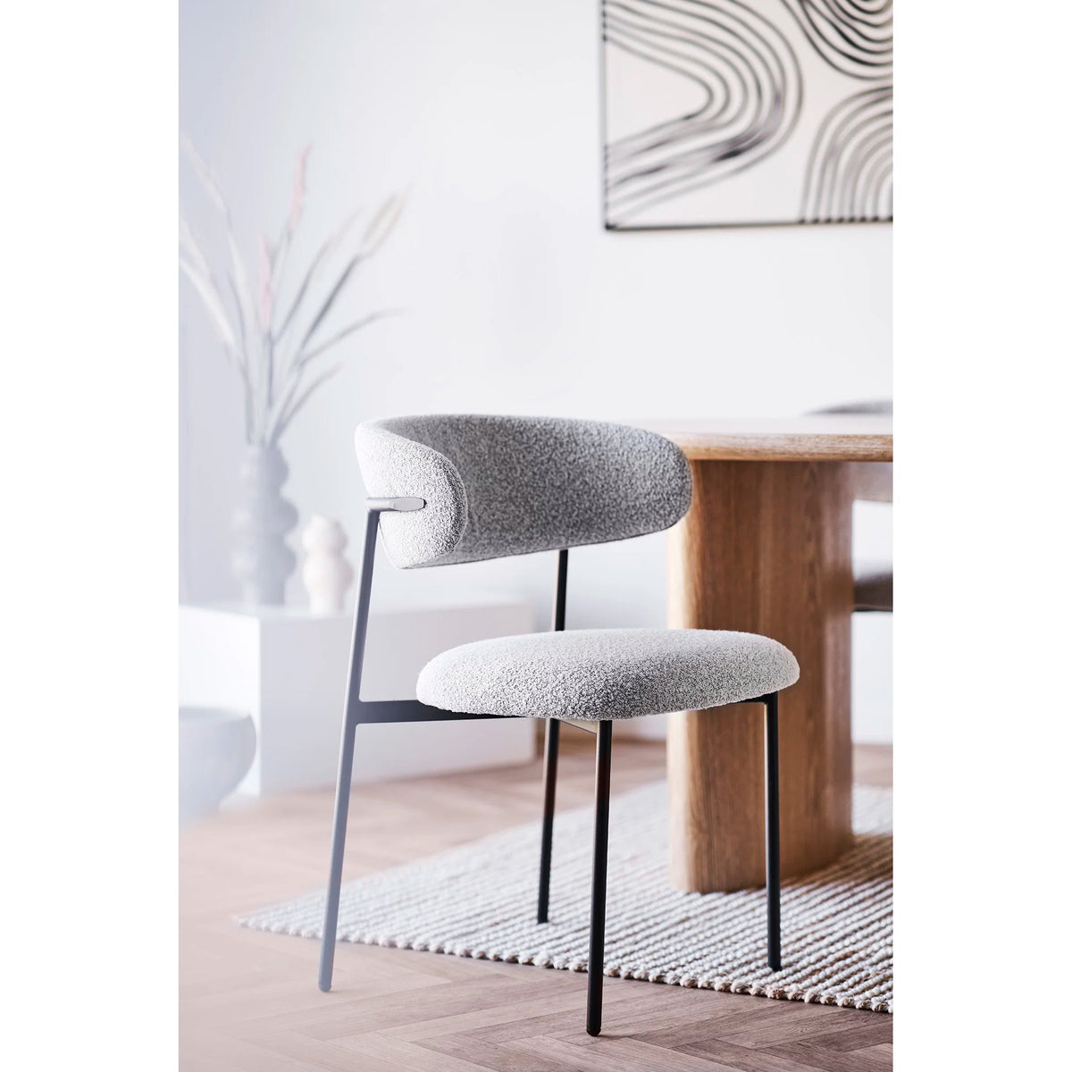 
Sedia da pranzo di design «Mára» - Bouclé color sabbia