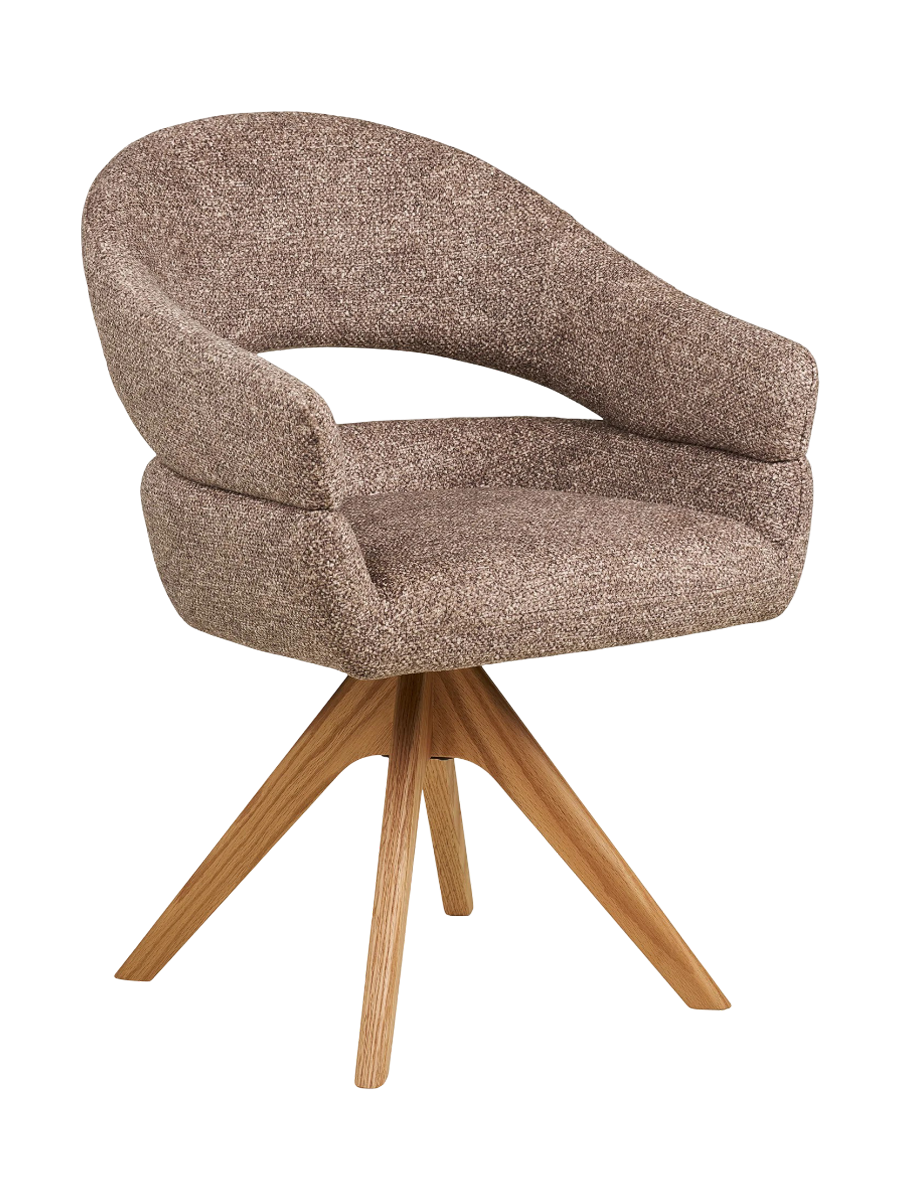 
Sedia da pranzo di design «Dover» girevole a 180° con braccioli - Rovere naturale / Beige scuro