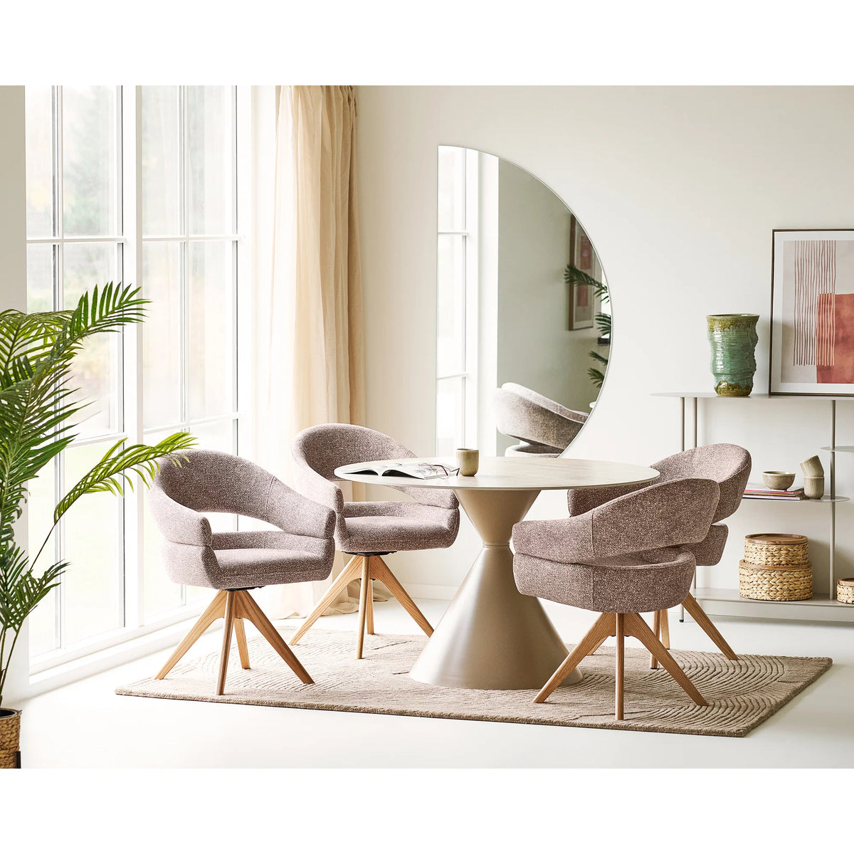 
Sedia da pranzo di design «Dover» girevole a 180° con braccioli - Rovere naturale / Beige scuro