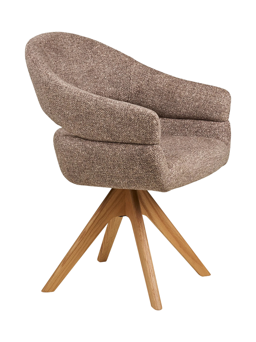 
Sedia da pranzo di design «Dover» girevole a 180° con braccioli - Rovere naturale / Beige scuro