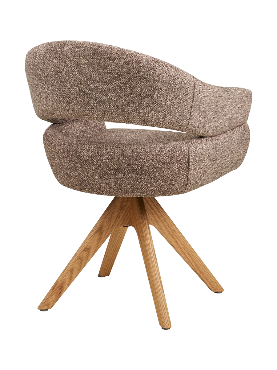 
Sedia da pranzo di design «Dover» girevole a 180° con braccioli - Rovere naturale / Beige scuro